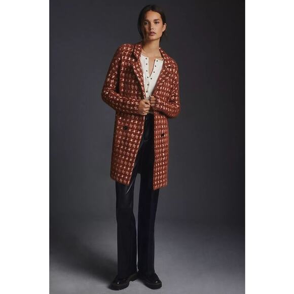 NWOT Anthropologie NVLT Double Breasted Coatigan Eyelash Coat Terracotta Small - Picture 1 of 7